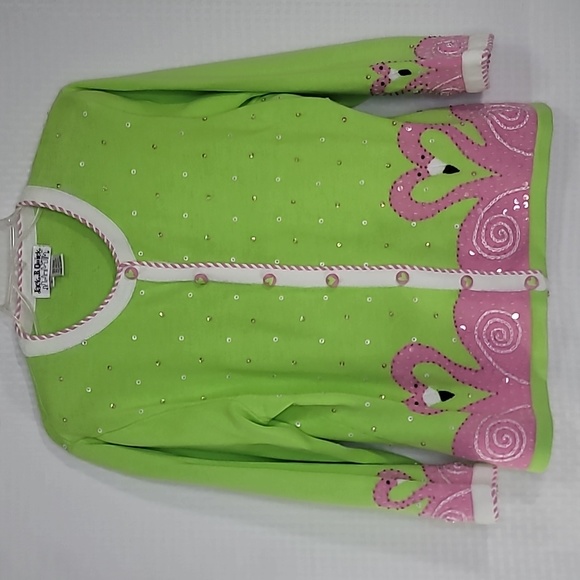 Jack B. Quick flamingo button down sequin detail sweater size L excellent cond - Picture 1 of 7